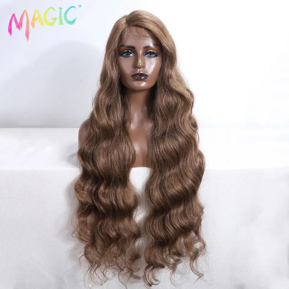 Magic Synthetic Lace Front Wig Long Wavy 36 Inch Cosplay Body Wavy Side Part Lace Wig For Women Lace Front Wig Ombre Blonde Wig