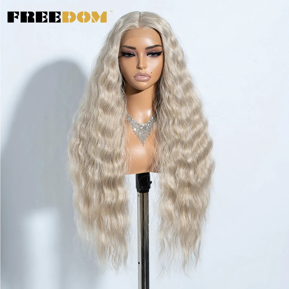 FREEDOM Synthetic Lace Front Wig Long Deep Wavy Ombre Blonde Ginger Lace Wigs For Black Women Heat Resistant Cosplay Wigs