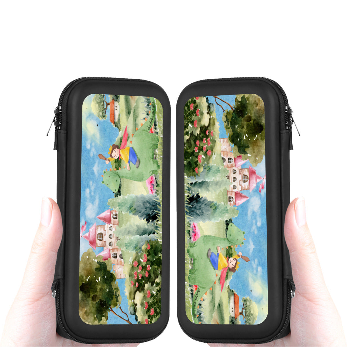 Nintendo Switch Storage Bag (Double-Sided Printing)|Eva Material -Boy, Watercolor, Castle, Dragon, Garden, Prince, Crown, Cape, Wooden Sword, Clouds (Designed by Dunbi)