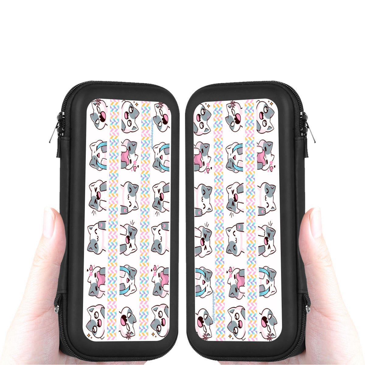 Nintendo Switch Storage Bag (Double-Sided Printing)|Eva Material -Kawaii Cat, Anime Style, Cartoon, Emotions, Happy, Sad, Angry, Laughing, White Background (Designed by Dunbi)