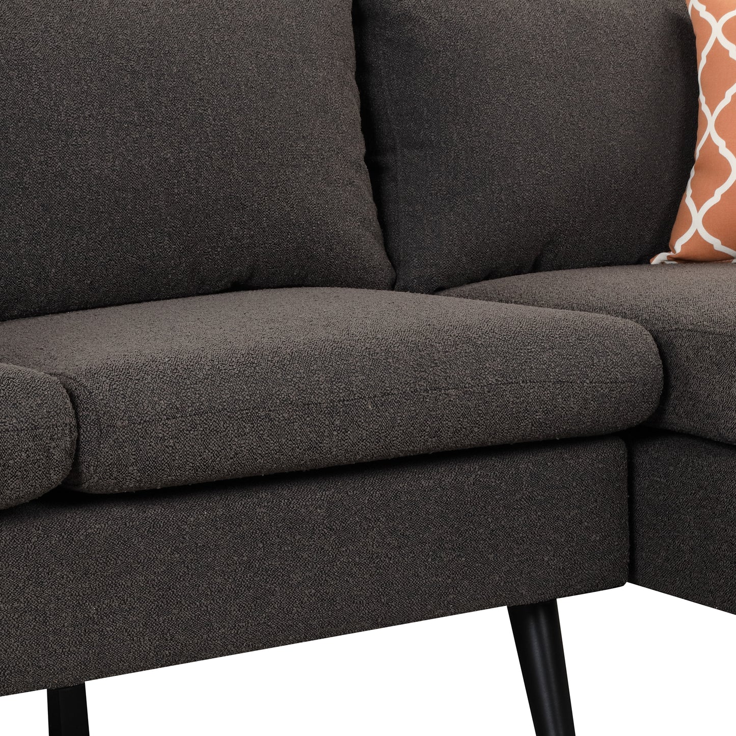 84.65" Modern Upholstered L-Shape Sofa Couch with Chaise and 2 Pillows,3-Seater Couch with rubber wood legs for Living Room,Apartment,Small Space,Black Brown