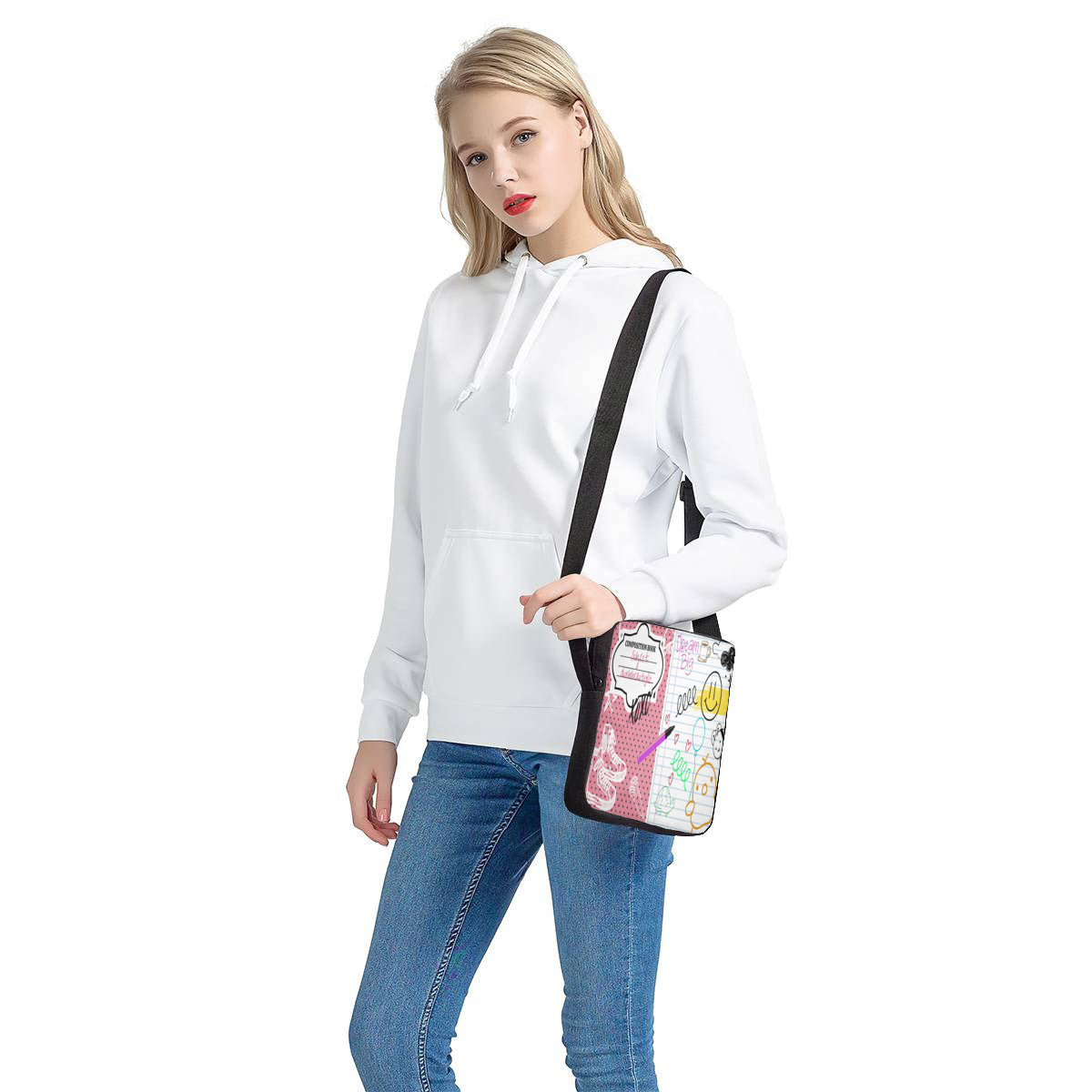 Casual And Versatile Satchel|Polyester -Back to School, Composition Notebook Style, Doodles, Scribbles, Writing, Girl, Pink (Designed by Dunbi)