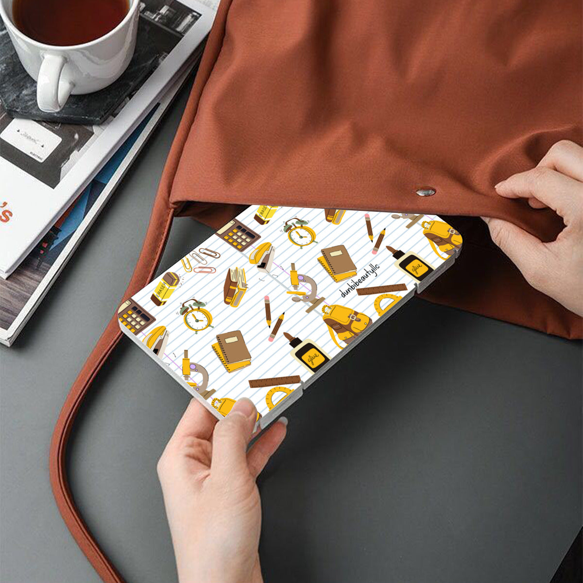 Mask Storage Box|Plastic - Back to School, Teacher, Student, Notebooks, School Supplies, Backpack, Brown, Gold, Gray, Notebook Paper (Designed by Dunbi)