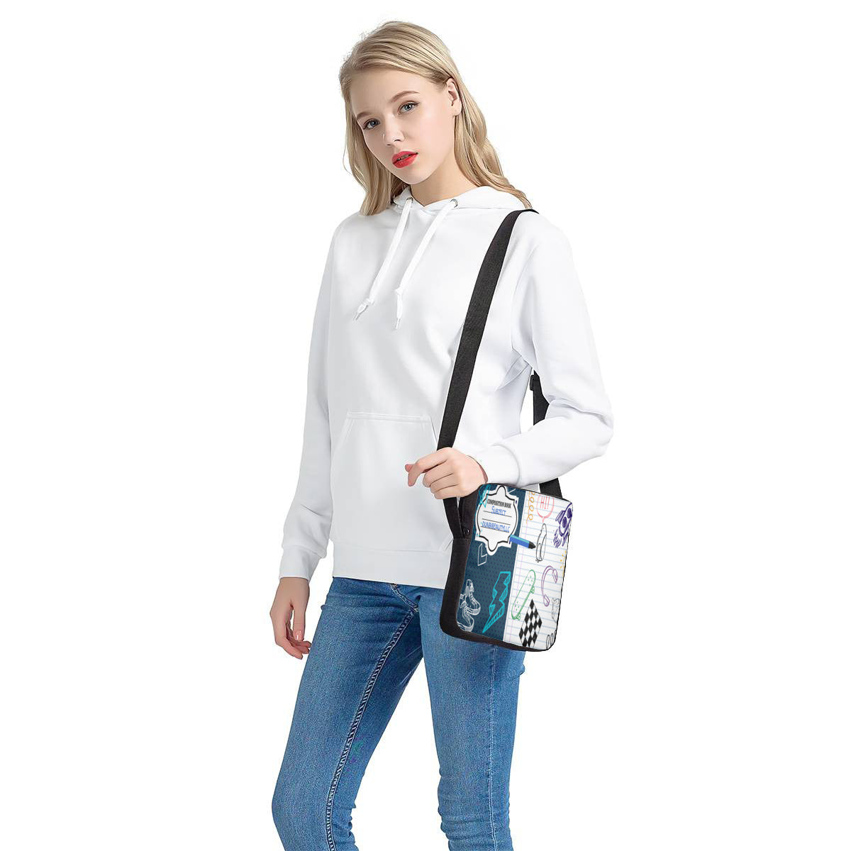 Casual And Versatile Satchel|Polyester - Back to School, Composition Notebook Style, Doodles, Scribbles, Writing, Boy, Blue (Designed by Dunbi)