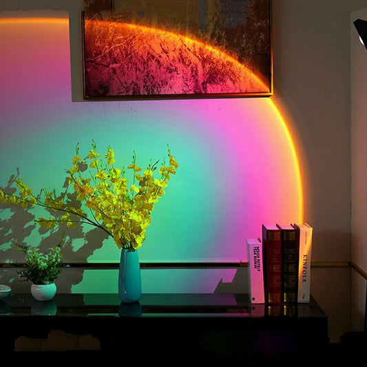 Sunset Projector Lamp Night Lights Atmosphere Rainbow Sunset Floor Lamp Background Wall Decor Colorful Lamp USB Dropshipping Zendrop