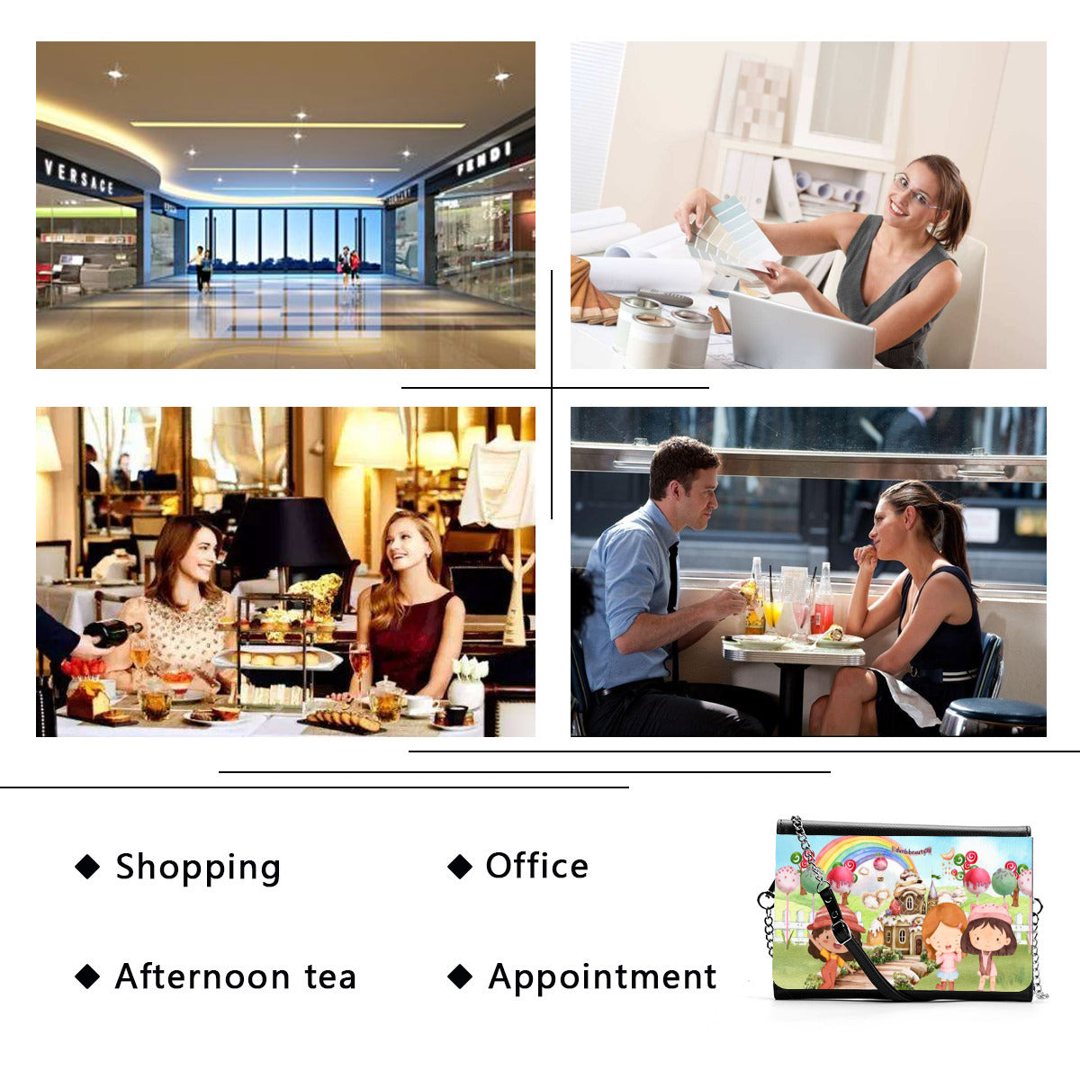 Women's Multifunctional Satchel| PU - Watercolor, Candy, Pastel, Lollypops, Chocolate, Treats, Dessert, Girls, Friends, Rainbow, Candy Shop, Hot Air Balloon, Cake Pops, Chocolate Clouds (Designed by Dunbi)