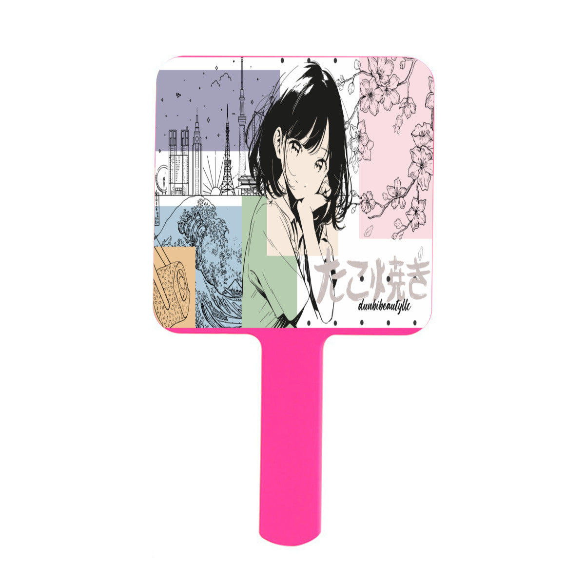 Handle Square Mirror|Rubber -Japanese, Japan, Girl, Kawaii, Cute, Anime, Manga Style, Peace, Sushi, Tokyo, Cherry Blossoms (Designed by Dunbi)