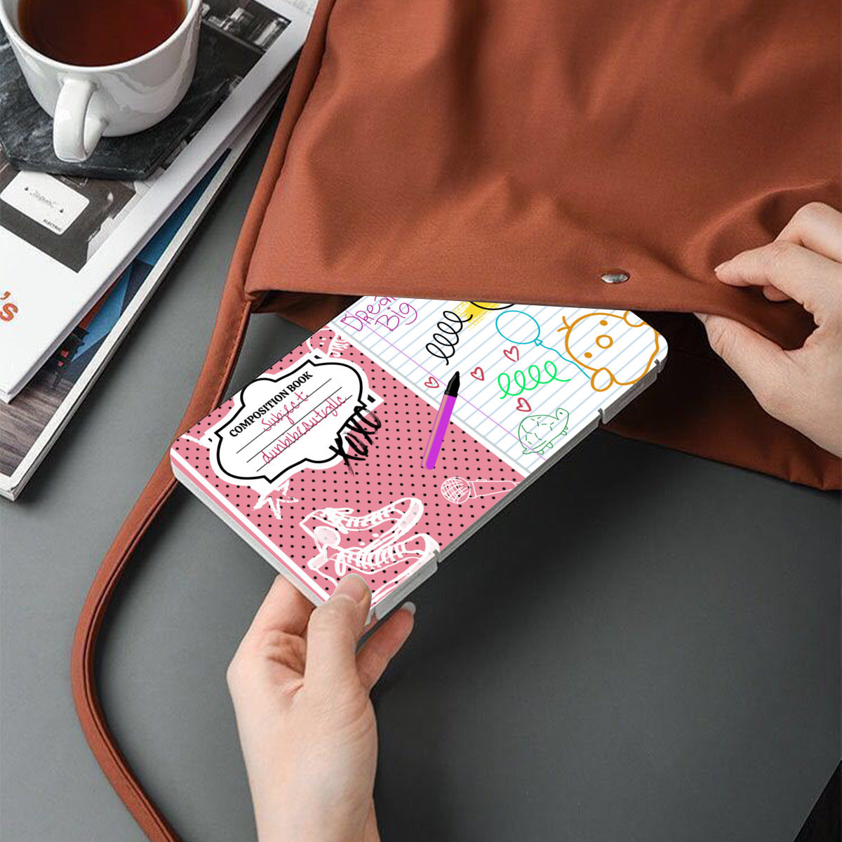 Mask Storage Box|Plastic - Back to School, Composition Notebook Style, Doodles, Scribbles, Writing, Girl, Pink (Designed by Dunbi)