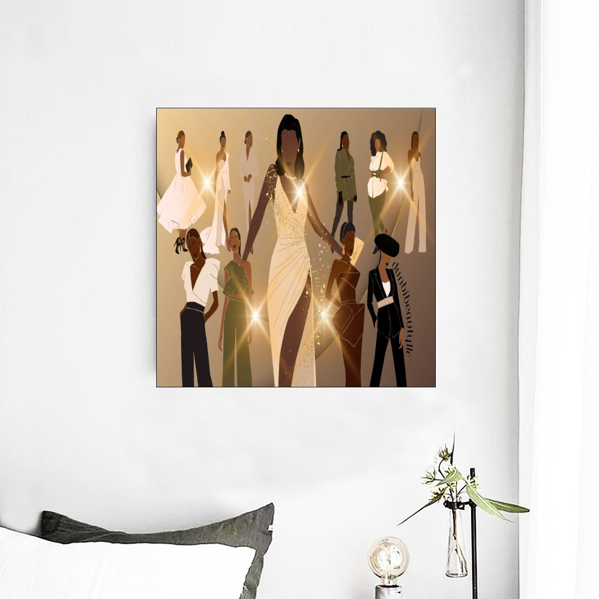Framed Single Piece Mural | Square Black Women in Fashion, Style, Trendsetter, Beauty, Edge, Grace, Elegance, Confidence, Glowing, (Designed by Dunbi)