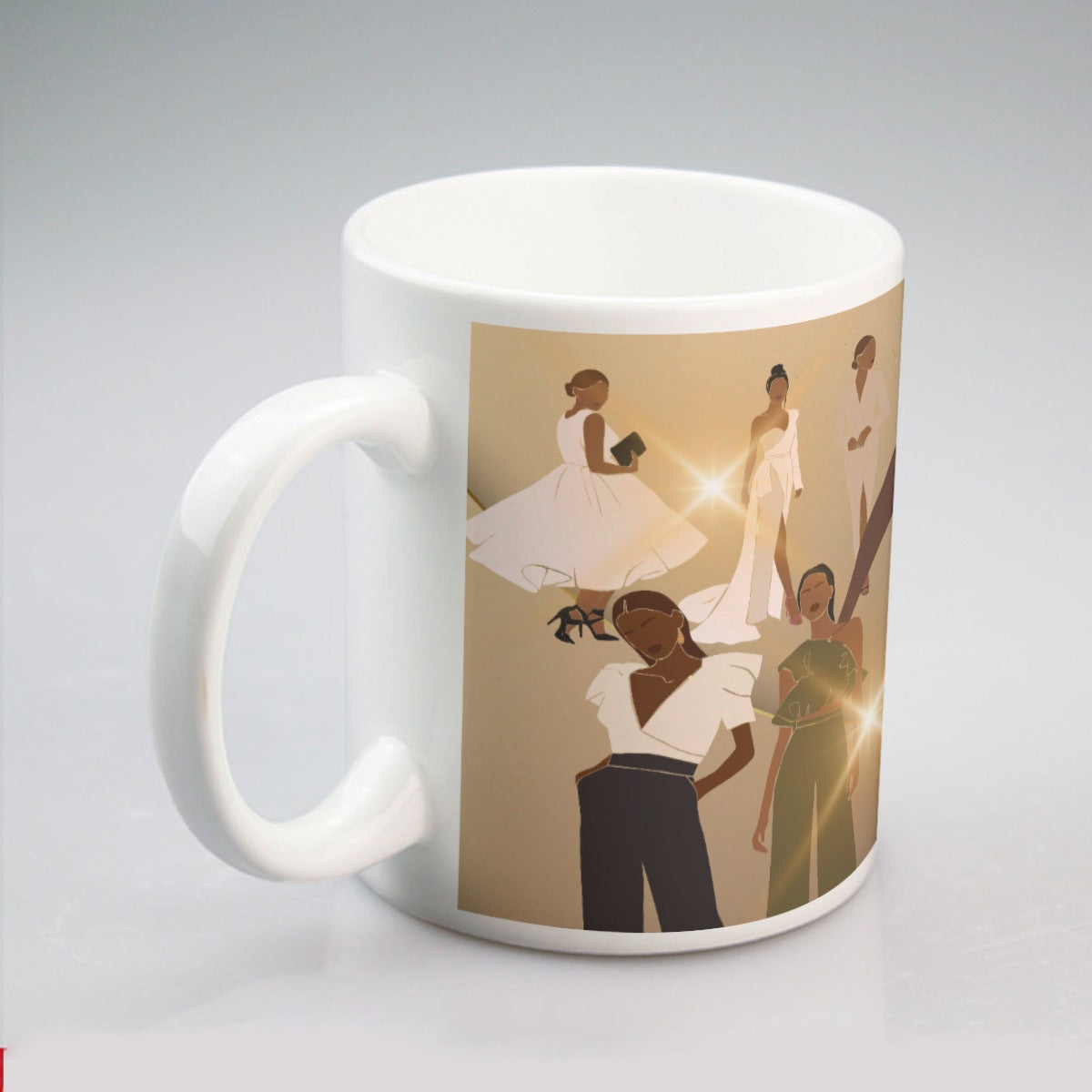 All-over print mug Black Women in Fashion, Style, Trendsetter, Beauty, Edge, Grace, Elegance, Confidence, Glowing, (Designed by Dunbi)