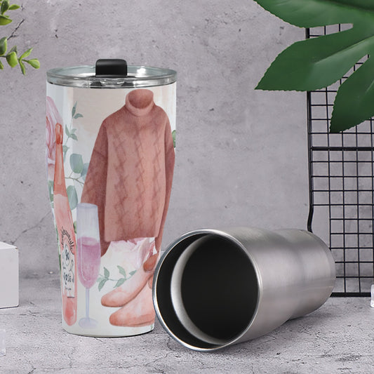 Cone Tumbler 30oz Dusty Rose, Pink, Perfume, High Heels Champagne & Roses, Aesthetic, Feminine, Fashion (Designed by Dunbi)