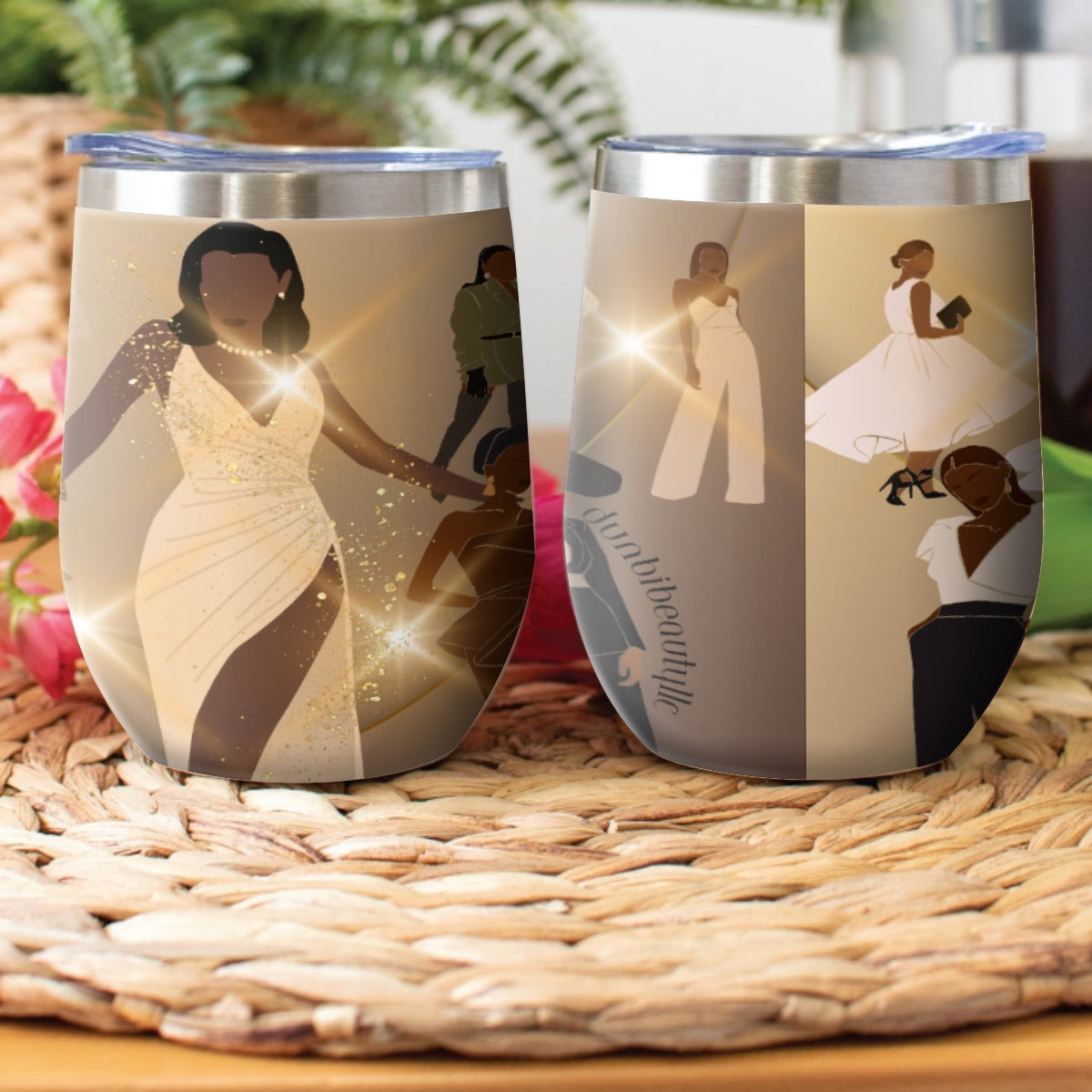 Stainless Steel Cup Wine Tumbler Black Women in Fashion, Style, Trendsetter, Beauty, Edge, Grace, Elegance, Confidence, Glowing, (Designed by Dunbi)