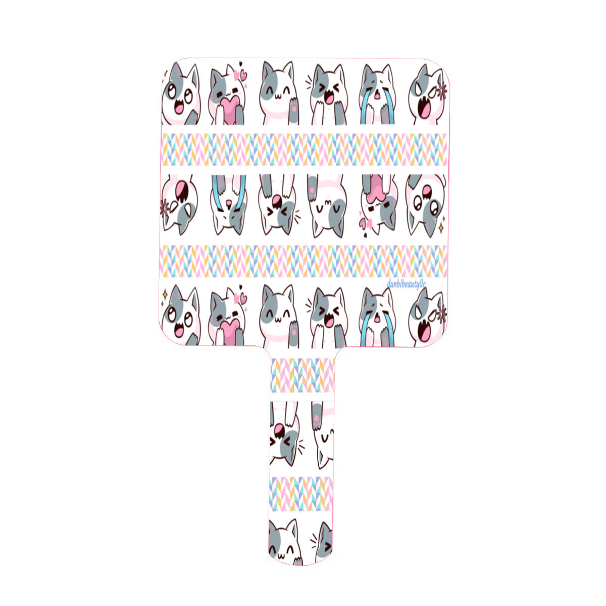 Handle Square Mirror|Rubber -Kawaii Cat, Anime Style, Cartoon, Emotions, Happy, Sad, Angry, Laughing, White Background (Designed by Dunbi)
