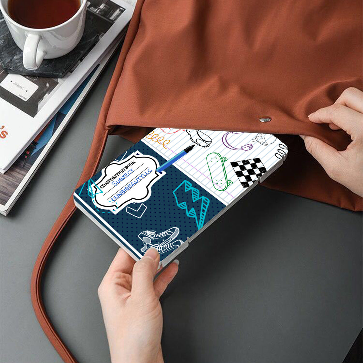 Mask Storage Box|Plastic - Back to School, Composition Notebook Style, Doodles, Scribbles, Writing, Boy, Blue (Designed by Dunbi)