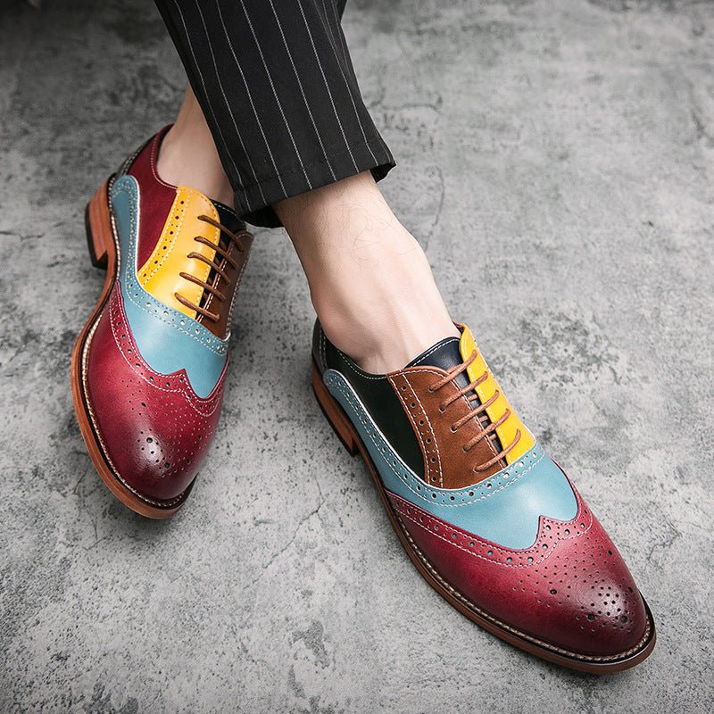 British Style Hit Color Lace-Up Brogues Low-Cut Personality Men's Shoes Trend - DunbiBeauty, LLC