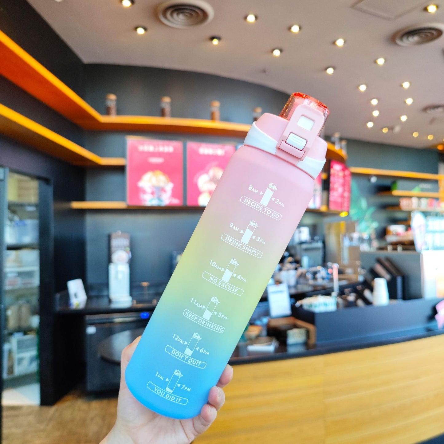 Colorful Gradient Water Bottle Scrub Sports Water Bottle Portable Handle Direct Drink Car Cup 1000ml Bounce Cover - DunbiBeauty, LLC