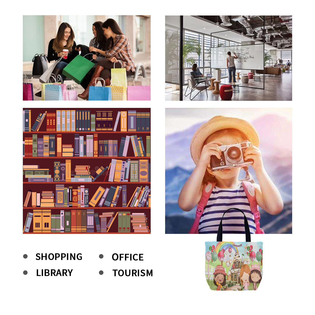 Canvas Bag|Polyester - Watercolor, Candy, Pastel, Lollypops, Chocolate, Treats, Dessert, Girls, Friends, Rainbow, Candy Shop, Hot Air Balloon, Cake Pops, Chocolate Clouds (Designed by Dunbi)