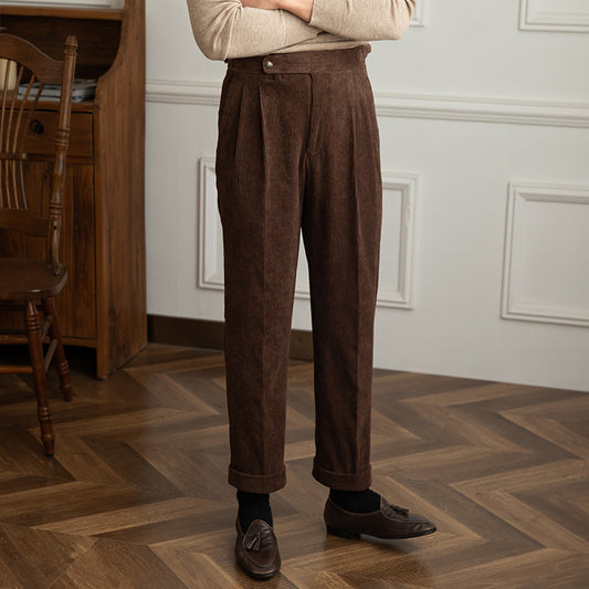Vintage Men's Fashion Corduroy High-waisted Pants