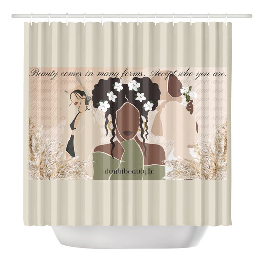 Shower Curtain Beauty, Black Woman, Muslim, Asian, Flowers, Beauty, Confidence (Designed by Dunbi)