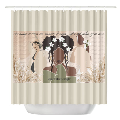 Shower Curtain Beauty, Black Woman, Muslim, Asian, Flowers, Beauty, Confidence (Designed by Dunbi)