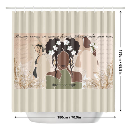Shower Curtain Beauty, Black Woman, Muslim, Asian, Flowers, Beauty, Confidence (Designed by Dunbi)