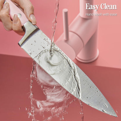 Pink Knife Set, KnifeSaga Kitchen Knife Set 15Pcs, Enduring Razor-Sharp Knife Block Set, High Carbon Stainless Steel Pink Knife Set with Block and sharpener, Premium Forged Knives Set for Kitchen