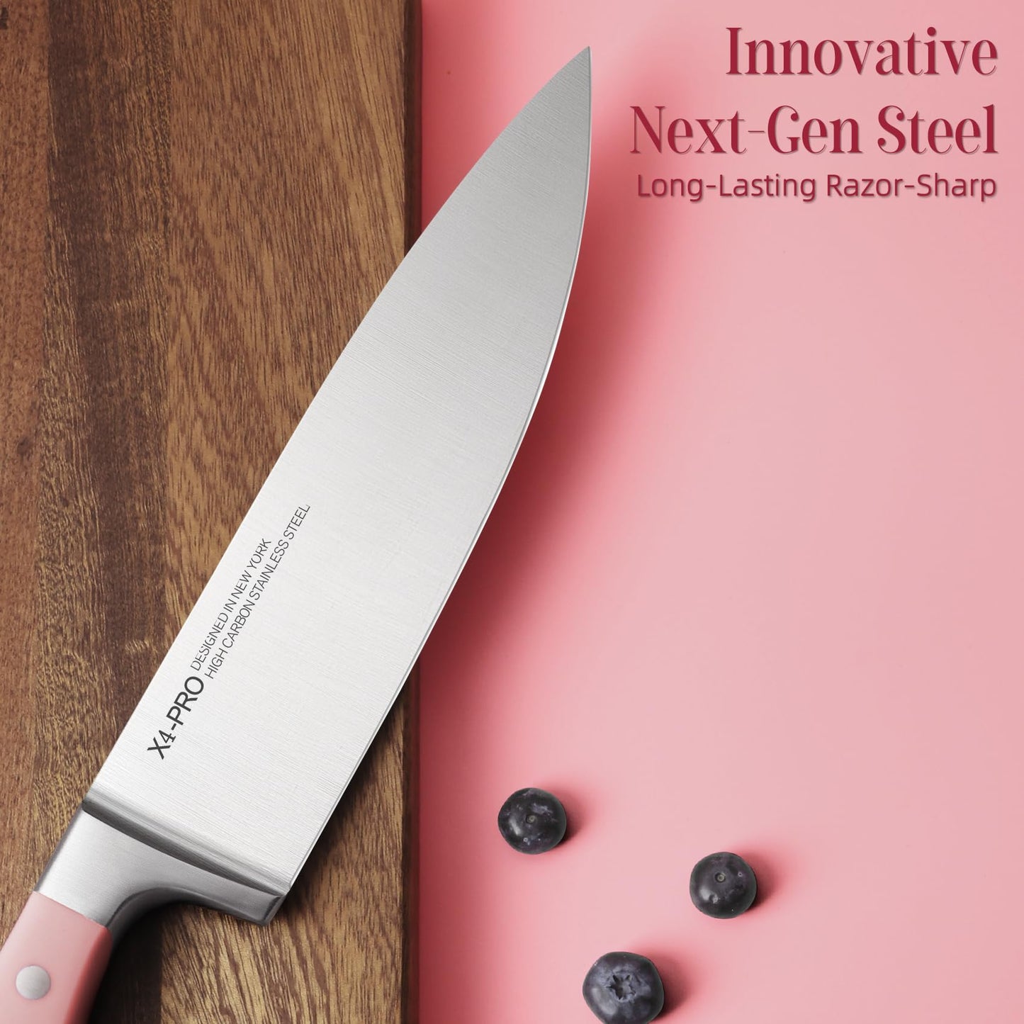 Pink Knife Set, KnifeSaga Kitchen Knife Set 15Pcs, Enduring Razor-Sharp Knife Block Set, High Carbon Stainless Steel Pink Knife Set with Block and sharpener, Premium Forged Knives Set for Kitchen