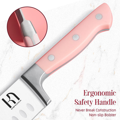 Pink Knife Set, KnifeSaga Kitchen Knife Set 15Pcs, Enduring Razor-Sharp Knife Block Set, High Carbon Stainless Steel Pink Knife Set with Block and sharpener, Premium Forged Knives Set for Kitchen
