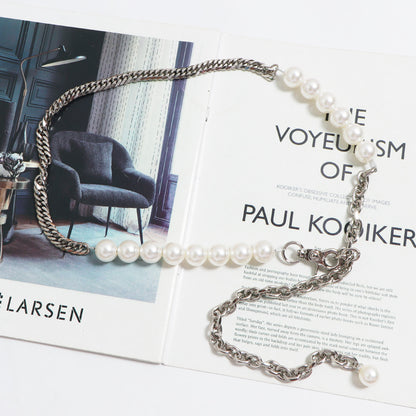 Adjustable Length Silver Color Pearl Lock Waist Chain Women