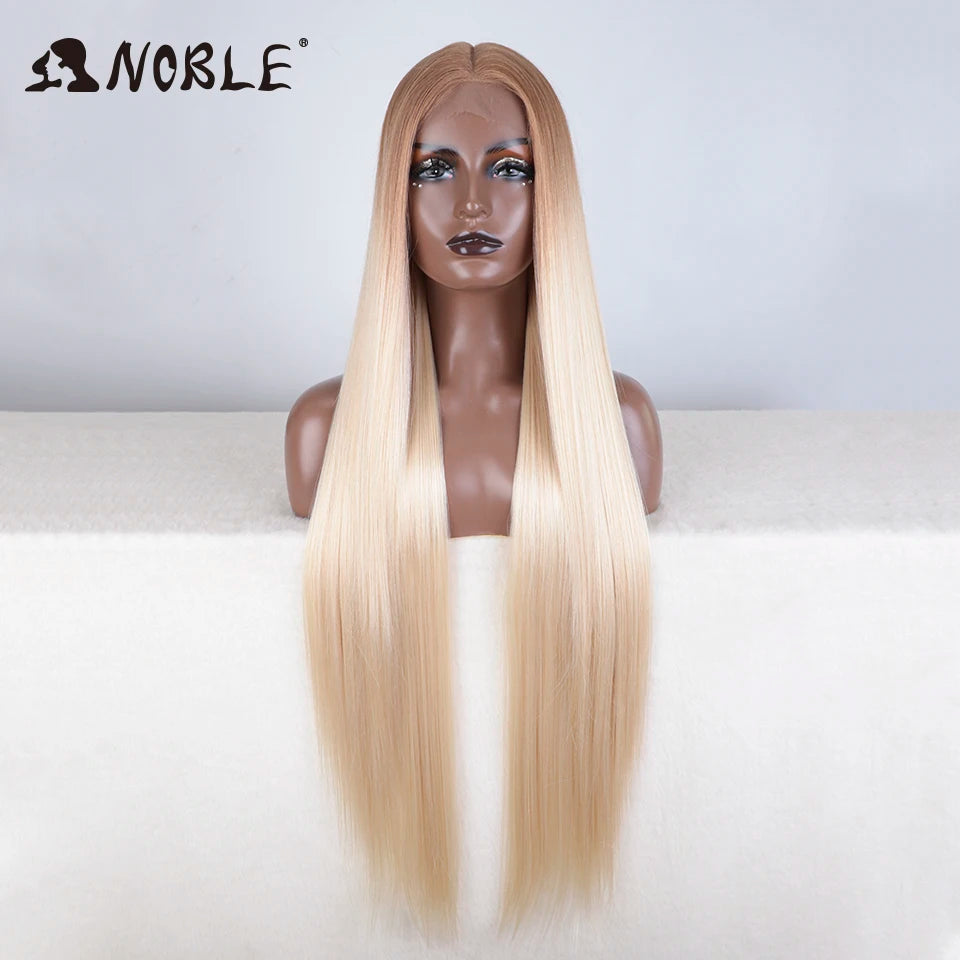 Noble Cosplay Wigs For Black Women Straight Synthetic Lace WIg 38 Inch Ombre Blonde Lace Wig Cosplay Blonde Synthetic Lace Wig