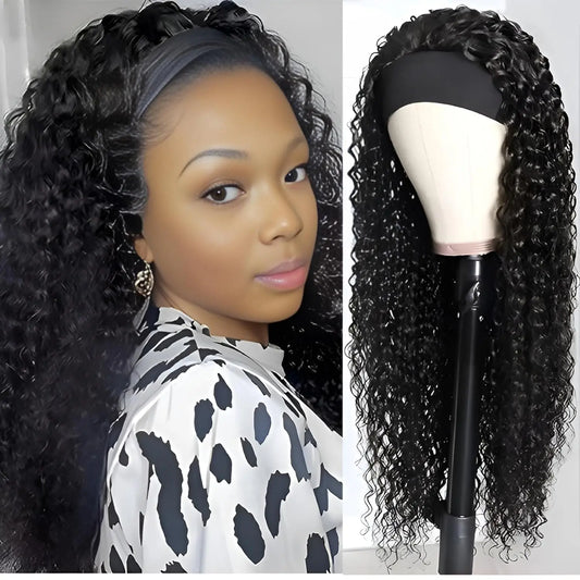 Kinky Curly Headband Human Hair Wig Glueless Wear and Go Headband Wig Human Hair Wig Deep Curly Human Hair Wig for Black Women