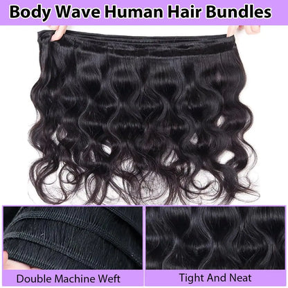 Human Hair Bundles Body Wave Human Hair 1 3 Bundles Human Hair Extensions Real Human Hair Bundles Natural Black Color Bundles