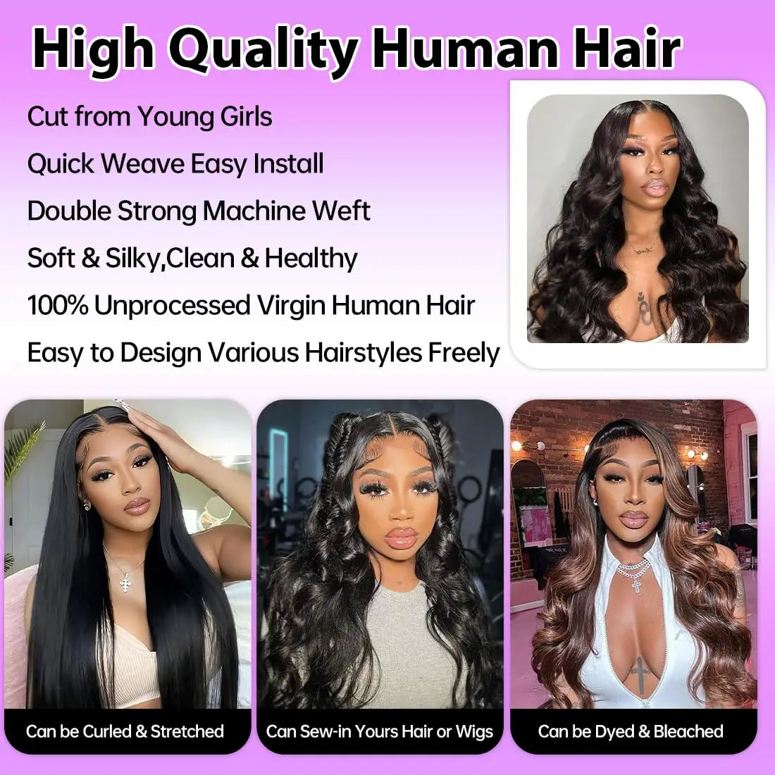 Human Hair Bundles Body Wave Human Hair 1 3 Bundles Human Hair Extensions Real Human Hair Bundles Natural Black Color Bundles