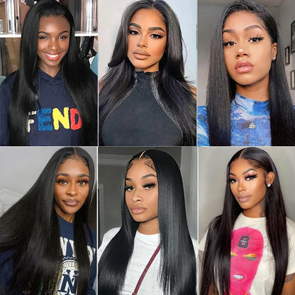 Straight Human Hair 3 Bundles with 13x4 Lace Frontal 100% Brazilian Virgin Human Hair Straight Bundles Frontal Natural Color #1B