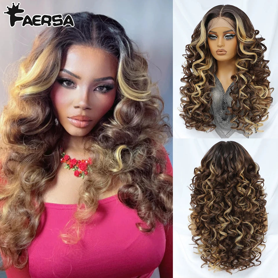 Latisha Synthetic HD Lace Front Wigs Curly Pre Plucked Lace Frontal Wig with Bangs for Women Highlight 13X6 13X5X1 with Babyhair
