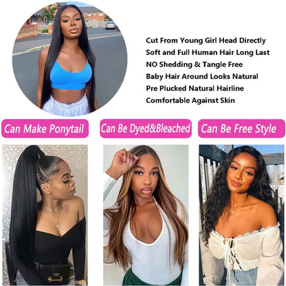 Straight Human Hair 3 Bundles with 13x4 Lace Frontal 100% Brazilian Virgin Human Hair Straight Bundles Frontal Natural Color #1B