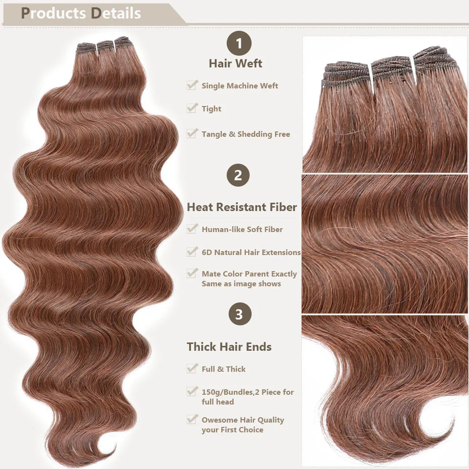 30Inches Ombre Blond T1B/27# 200g Body Wave Brown M816 Piano 27/613 Sliver White 60# Synthetic Hair Weave Bundles Heat Resistant