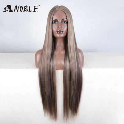 Noble Cosplay Wigs For Black Women Straight Synthetic Lace WIg 38 Inch Ombre Blonde Lace Wig Cosplay Blonde Synthetic Lace Wig