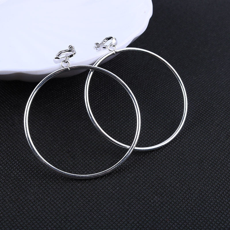 Classic Geometric Round Clip on Earrings No Pierced Ear Clip Metal Simple Big Earring for Women Party Minimalist Fashion Jewelry