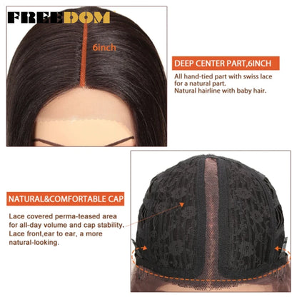 FREEDOM Synthetic Lace Front Wig Long Deep Wavy Ombre Blonde Ginger Lace Wigs For Black Women Heat Resistant Cosplay Wigs