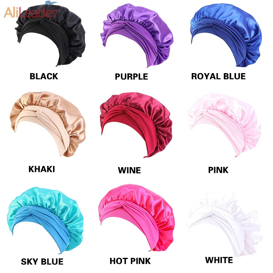 Women Satin Bonnet With Wide Stretch Ties Band Long Tail Bonnet Satin Cheveux Nuit Silk Sleeping Night Cap Bonnets