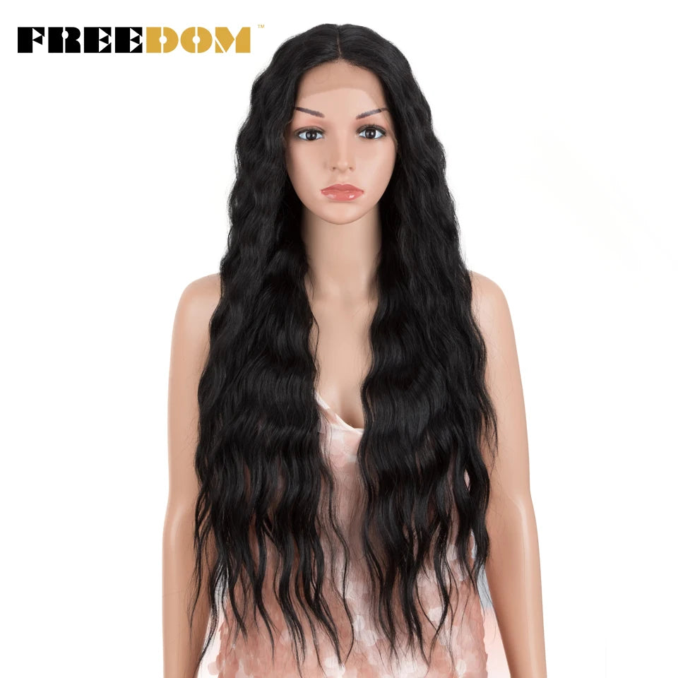 FREEDOM Synthetic Lace Front Wig Long Deep Wavy Ombre Blonde Ginger Lace Wigs For Black Women Heat Resistant Cosplay Wigs