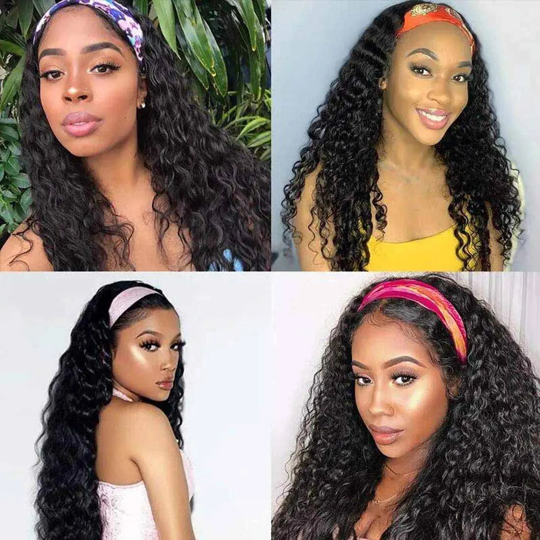 Kinky Curly Headband Human Hair Wig Glueless Wear and Go Headband Wig Human Hair Wig Deep Curly Human Hair Wig for Black Women