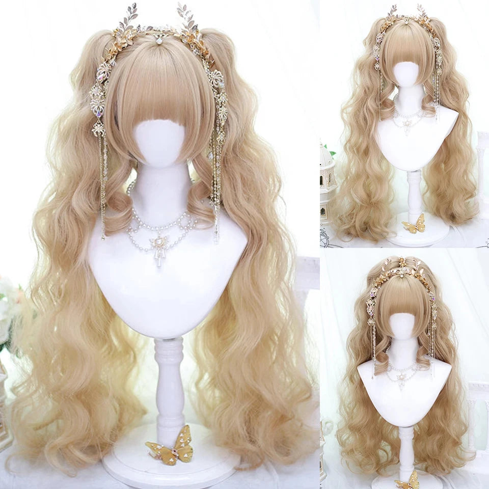 Long Wavy Wave Ombre Black Brown Purple Cosplay Wigs Heat Resistant Synthetic Wigs Middle Part Natural Lolita Wigs For Women