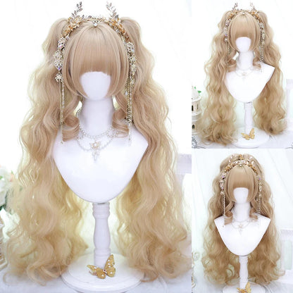 Long Wavy Wave Ombre Black Brown Purple Cosplay Wigs Heat Resistant Synthetic Wigs Middle Part Natural Lolita Wigs For Women