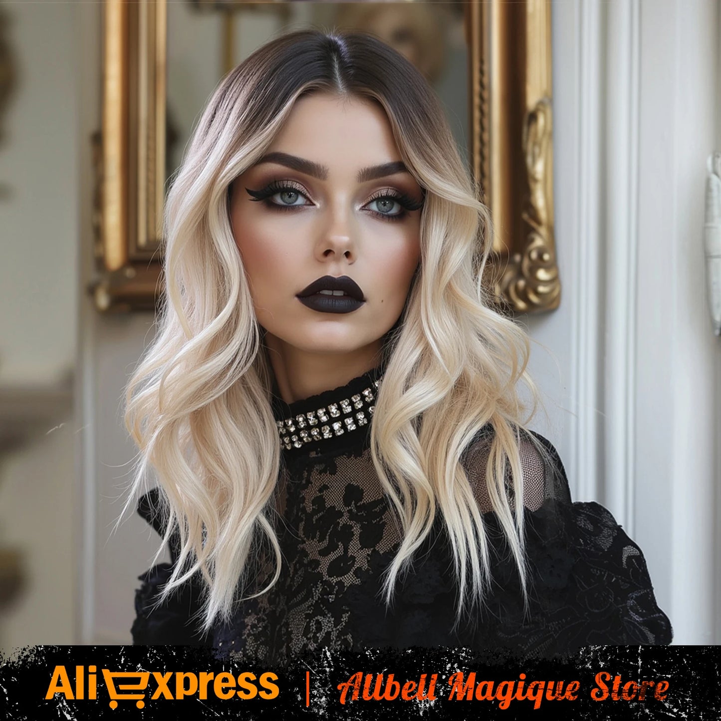 Short Natural Wavy Synthetic Wig 12inch Black Highlight Red Hair Wigs For Women Daily T-part Bob Wig Christmas Party Cosplay Wig