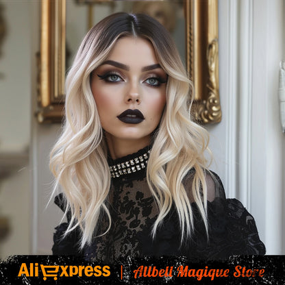 Short Natural Wavy Synthetic Wig 12inch Black Highlight Red Hair Wigs For Women Daily T-part Bob Wig Christmas Party Cosplay Wig