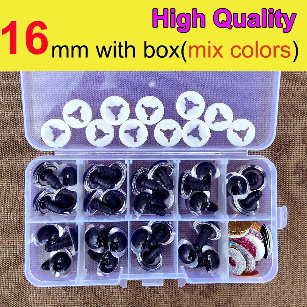 High Quality 30pcs/box Plastic Safty Glitter Glass Eyes For Toys Crafts Animals Amigurumi Crochet Dolls Making 9/10/12/14/16mm