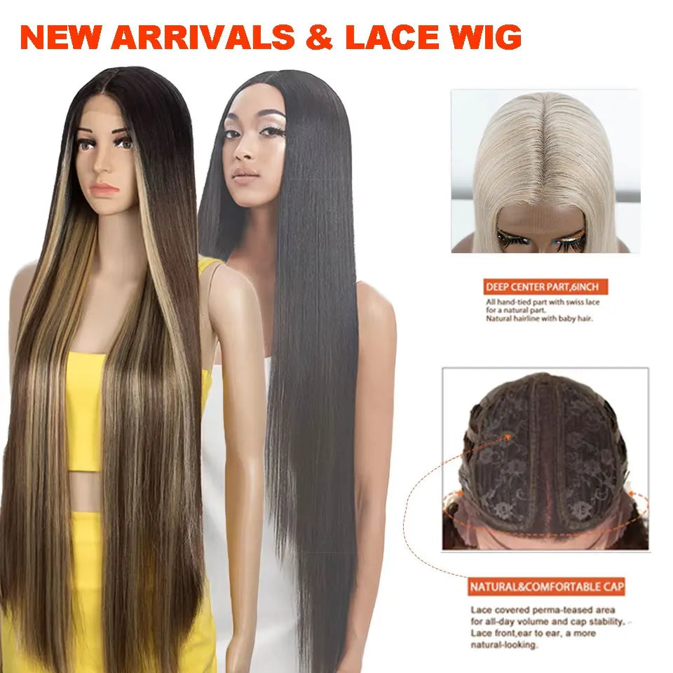 Noble Cosplay Wigs For Black Women Straight Synthetic Lace WIg 38 Inch Ombre Blonde Lace Wig Cosplay Blonde Synthetic Lace Wig