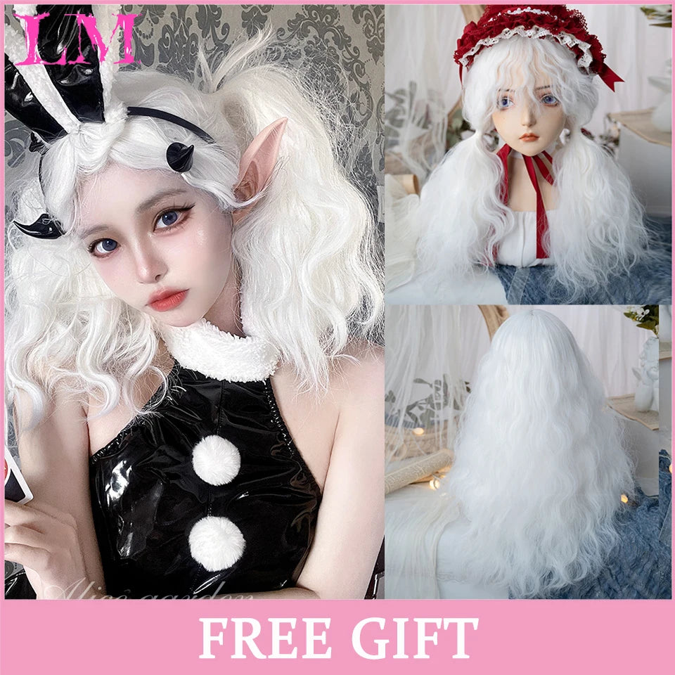LM Synthetic Long Straight Lolita Wig with Bangs Wig Girl Cute Ombre Pink Blonde Black Cosplay Party Halloween Harajuku Wig